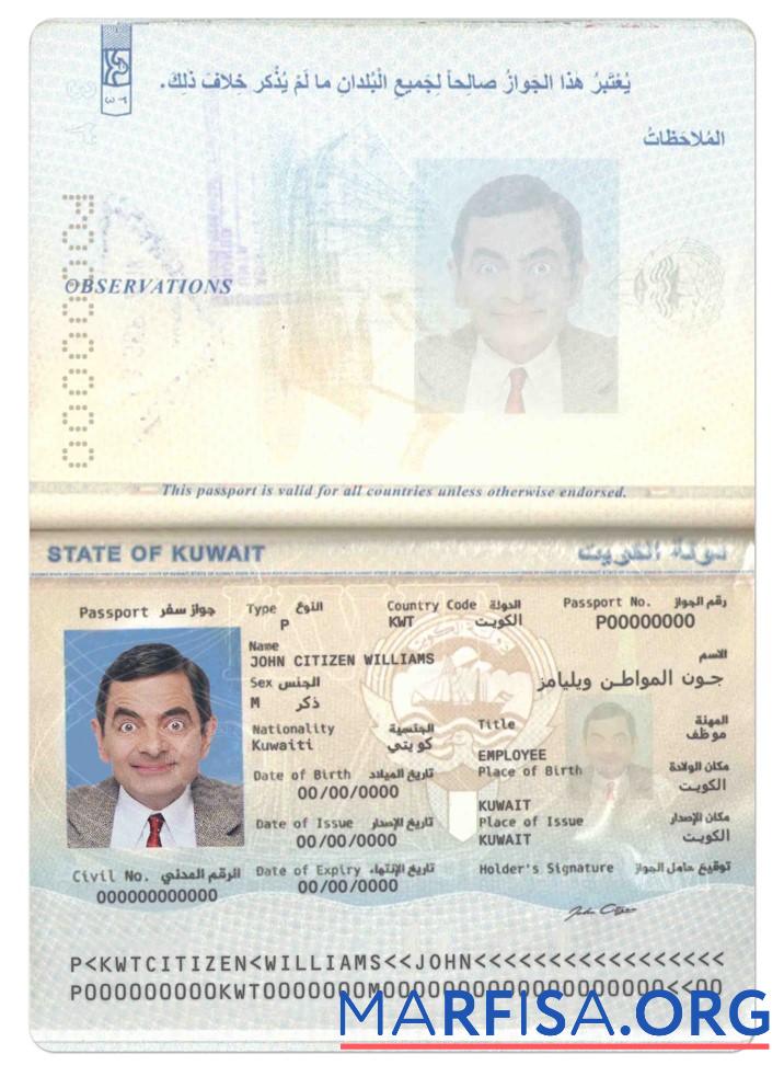 Realistic Kuwait passport real example